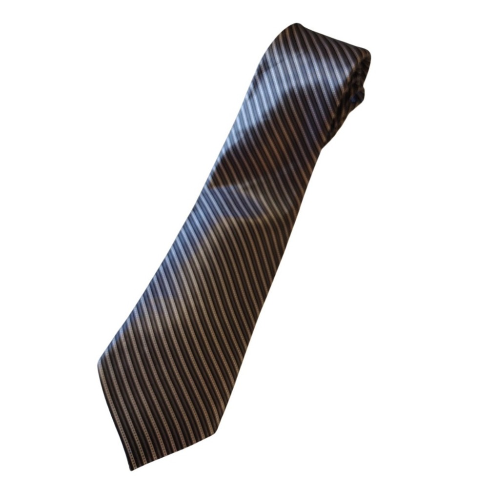 Unbranded Neckwear Tie Mans Black Gray Silver Stripe‎ Silky Look Office Formal